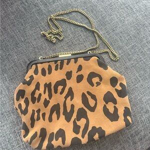 Clare V Tan and Black Leopard Print Clutch